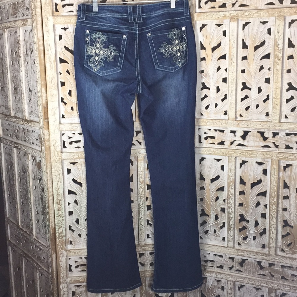 Suko Stretch Bootcut Cross Design Jeans Size 8